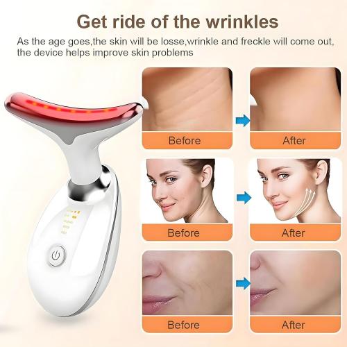 Color Tan  7-Color LED Facial Massager for Skin Care – Portable Multifunctional Face Massager Tool with Heat & Vibration, Anti-Aging & Wrinkle Reduction, Glossy White