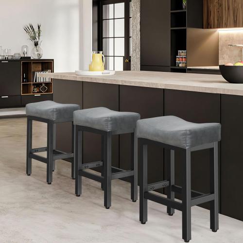 Raynesys Counter Height Bar Stools Set of 2, 24 Inch Barstools for Kitchen Island Counter, Bonded Leather Kitchen Stools with Thick Saddle Seats & Heavy Duty Metal Base, Easy Assembly, Brown/Black