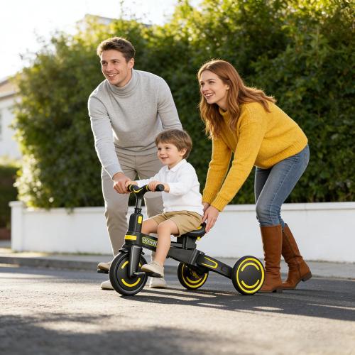 WinHope 9-in-1 Push Tricycle for Toddlers 1-3 Years, Convertible Kids Trike with Push Handle & Safety Belt, One-Client Foldable Design   Storage Basket, Birthday Gift and Toy for Boys and Girls(Black)