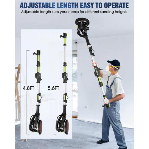 Drywall Sander, 7.2A Electric Drywall Sander with Vacuum Dust Collection, LED Light, 6 Variable Speed Digital Display 900-1800RPM, Foldable & Extendable Handle, 9 Sanding Discs&3 Grid Sandpaper