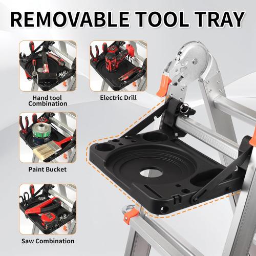 Silver Valeo Ladder 11FT, Multi Position 3 Step Ladder Extension, Anti-Slip A Frame Folding Ladder with Removable Tool Tray, 330lbs Adjustable Telescopic Aluminum Ladders for Stairs Home Indoor Outdoor Roof