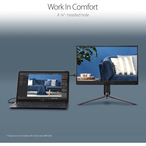 ASUS ZenScreen MB165B Portable USB Monitor- 15.6 inch, HD(1366x768), Narrow Bezel, USB-powered, Anti-glare surface
