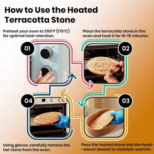 Basket with Terracotta Stone - Handcrafted Oval Bread Basket for Serving Rolls, Tortillas,and Muffins - Eco-Friendly, Perfect for Dining, Gifting, and Farmhouse Decor