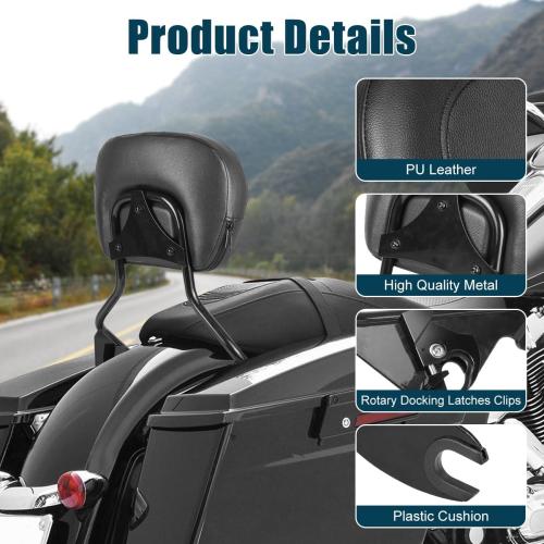 Detachable Upright Passenger Backrest Sissy Bar With Backrest Pad Compatible With for 2009-2025 Harley Touring Street Glide Road King Electra Glide Road Glide FLHR FLHX FLHT FLTR,Black