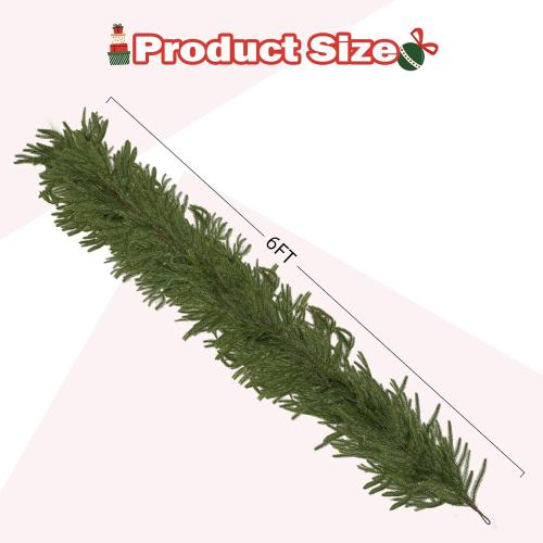 Norfolk Pine Garlands: 6ft Artificial Green Garland for Christmas Decorations - Realistic Greenery Garland for Mantel Fireplace Table Christmas Garland for Indoor Outdoor Holiday Xmas Decor (2Pcs)
