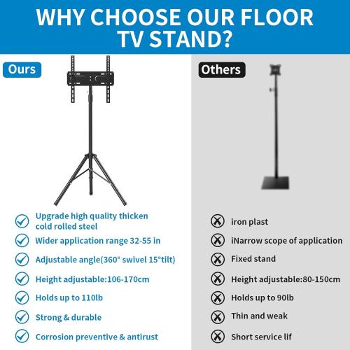 Portable TV Tripod Stand Tilt Mount for 32 to 55 inch LCD LED Flat Screen TV Display Floor Stand