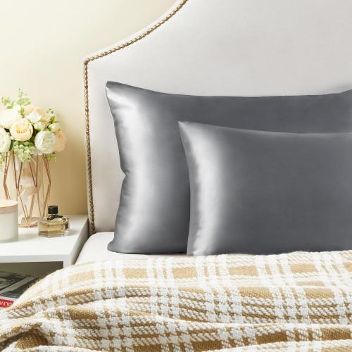 BEDELITE Satin Pillowcase for Hair and Skin, Super Soft and Cooling Similar to Silk Pillow Cases 2 Pack with Envelope Closure, Gift for Women Men(20x30 Queen Size, Dark Grey)