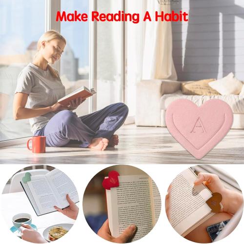 Personalized Leather Heart Bookmark with Initial, Cute Letters Custom Corner Book Mark for Reading Women, Student, Book Lovers, Teacher Appreciation Gifts, Book Accessories (J)