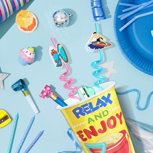 24 Pack Beach Party Favors Goodie Cups, 16OZ Pool Luau Theme Party Decorations Plastic Cups, Summer Birthday for Kids Supplies with Lids Plugs