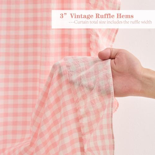 Blush White Plaid Gingham Ruffle Curtains 2 Panels, 100% Washed Cotton Drapes for Bedroom Living Room Doorway Shabby and Chic Window Treatment Rod Pocket, W52”xH84