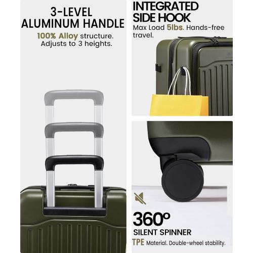LOVEVOOK Carry On Luggage 22x14x9 Airline Approved, Expandable Hard Shell Suitcase with Spinner Wheels, USB Charging Port & Front Pocket, PC Hardside Rolling Luggage with TSA Lock for Travel