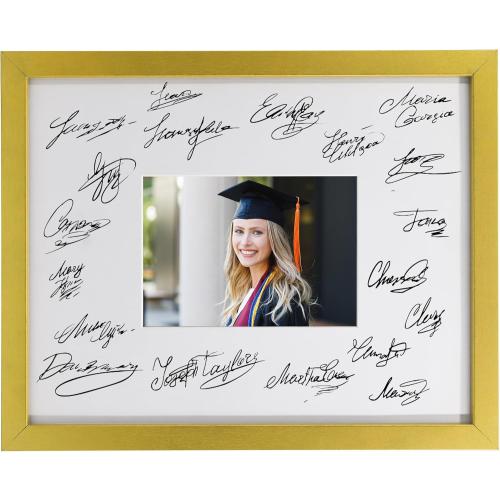 GraduatePro Graduation Signature Board Picture Frame with Mat for Wedding Birthday Guest Book Signing, Gold Frame with White Mat
