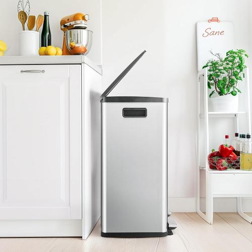 Elevon Kitchen Trash Can with Lid, 2 x 8 Gallon Garbage Can, with Soft-Close Foot Pedal and Removable Inner Bucket, 60 Liter Large Stainless Waste Bin for Bathroom Bedroom Home Office