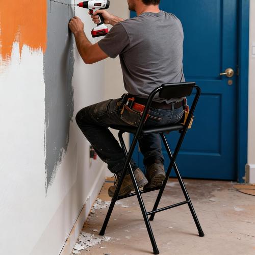 Folding Bar Stool with Back, Tall Foldable Stool Chair Portable Adult Folding Chair Counter Height Seat Leather Padded Kitchen Shop Comfortable and Sturdy (2PCS, 25.5 inch)