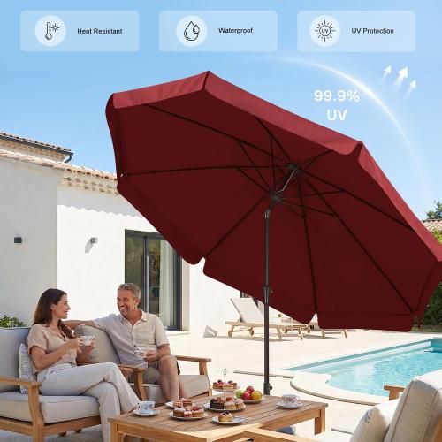ABCCANOPY 10ft Scalloped Patio Umbrella, Outdoor Table Umbrella with Tilt and Crank, Fiberglass Ribs Deck Umbrella for Patio, Pool, Garden, Picnic (Burgundy)