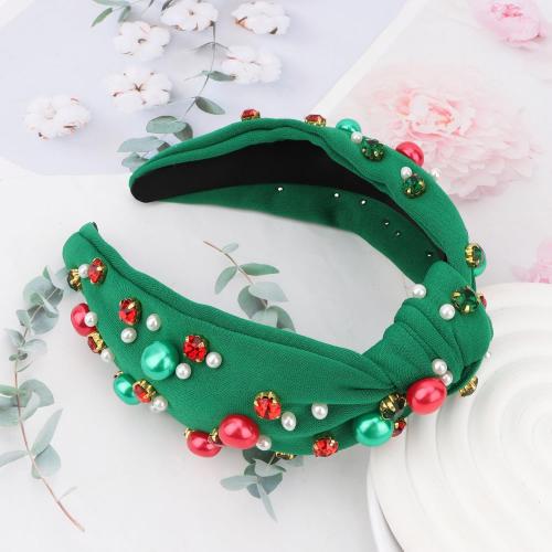 Christmas Headband for Women, Rhinestone Pearl Knotted Headband | Sparkly Top Knotted Head Band Holiday Headbands Fashion Hair Christmas Accessories Cute Green Hair Bands for Women Girls
