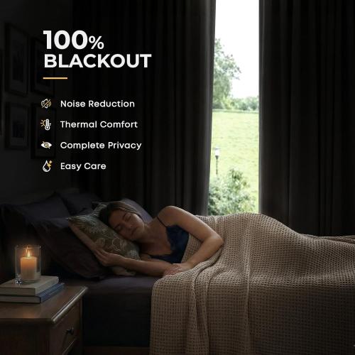 INOVADAY Linen Textured 100% Blackout Sliding Door Curtains 102x84 Beige