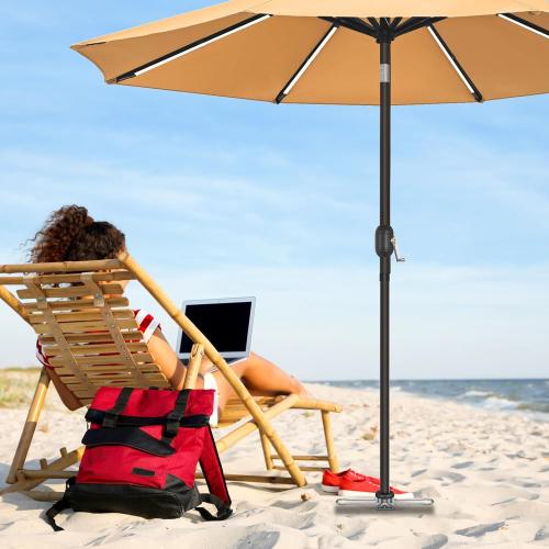 Dolibest Beach Umbrella Sand Anchor, Heavy-Duty Steel Beach Umbrella Holder with 3 Sleeves (Fits 1-2 Poles), Windproof Beach Umbrella Stake, Fully Welded Spiral Base Design for Ultimate Stability