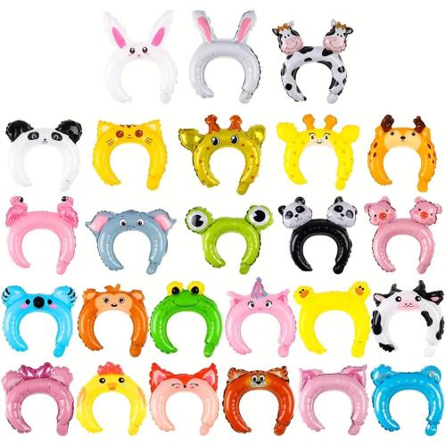 50pcs Assorted Style Cartoon Zoo Animal Inflatable Headbands and 25 Wrist Balloon Wildlife Safari Balloon Hair Hoop Animals Balloons Bracelets for Jungle Theme Birthday Party Favors