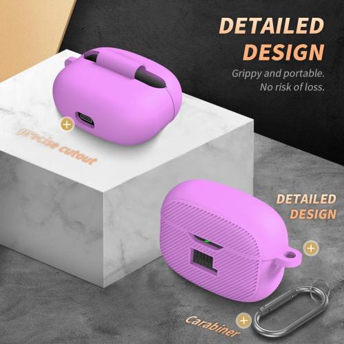 for JBL Vibe 200TWS/JBL Beam Case Cover, Silicone Protective Shock Cover Compatible with JBL True Wireless Headphones Charging Case with Carabiner(Purple)