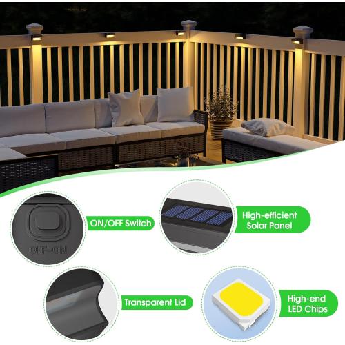Set of 16 Color Black Solar Deck Lights Outdoor 16 Packs, LED Solar Step Light Waterproof, Solar Powered Fence Lighting Warm White for Stairs Yard Garden Patio Pathway Railing