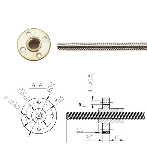 2pcs 350mm Tr8X8 Lead Screw with T8 Brass Nut for 3D Printer Machine Z Axis(Acme Thread, 2mm Pitch, 4 Start, 8mm Lead)