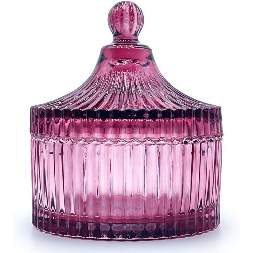Colorful Glass Jar With Lid,Candy Cookie Dish,Jewelry Box,Christmas Burgundy Decor,Decorative Jars(Purplish Red)