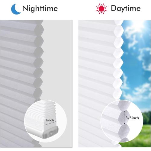 Cordless Cellular Shades, No Drill No Tools Light Filtering Honeycomb Shades, Pleated Blinds for Windows, Easy to Install, White 24 W x 48 H