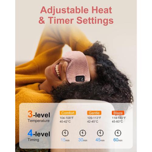 Heated Eye Mask for Dry Eyes: Warm Compress for Digital Tired Eyes, Stye Relief - Cordless, Adjustable Heat & Timer Settings - Airplane/Road Travel, Sleep aid, Office nap Pink