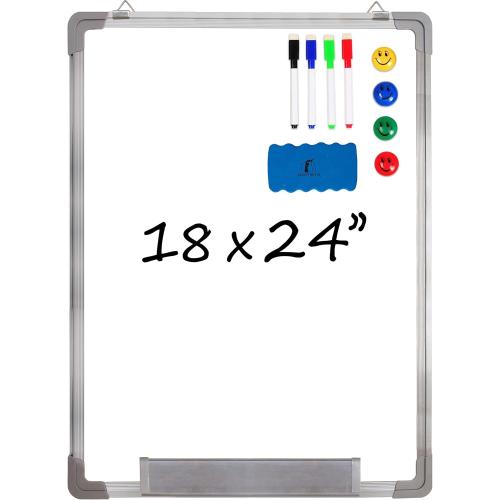 Whiteboard Set - Dry Erase Board 18 x 24 in with 1 Magnetic Dry Eraser, 4 Drywipe Markers and 4 Magnets - Small White Hanging Message Scoreboard for Home and Office (18x24 in)