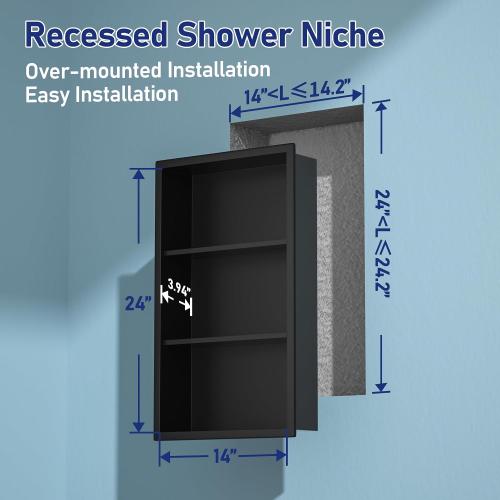 Stainless Shower Niche 14x 24 Matte Black with 3-Tier Shelves No Tile Needed Niche Shower for Bathroom Wall Storage Recessed Medicine Cabinet ‼️COLORS MAY VARY‼️