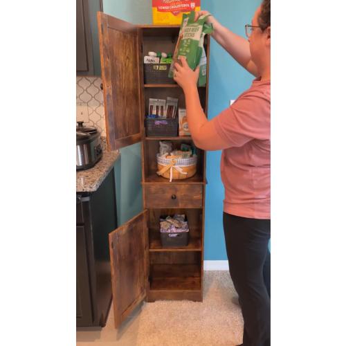 Tall Bathroom Cabinet, Storage Cabinet with 2 Doors & 2Drawer, with Ajustable Shelve, for Bathrooms, Kitchens,Entrances,Bedrooms（Retro Color）