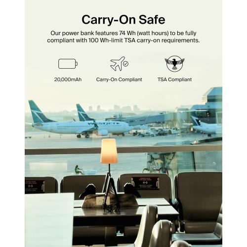 Belkin Portable Charger, USB-C Power Bank 20000 mAh w/ 2 USB-A Ports, 15W w/ Type-A to Type-C Cable - iPhone 17, Air, Pro, Pro Max, AirPods, Apple Watch, Samsung Galaxy S25, Google Pixel 10 - Black