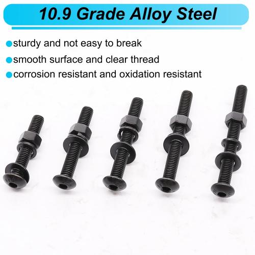 200PCS Black M5 Button Head Hex Socket Cap Screws, M5 x 30/35/40/45/50mm Metric Screws Bolts Nuts Washers Assortment Kit, 10.9 Grade Alloy Steel