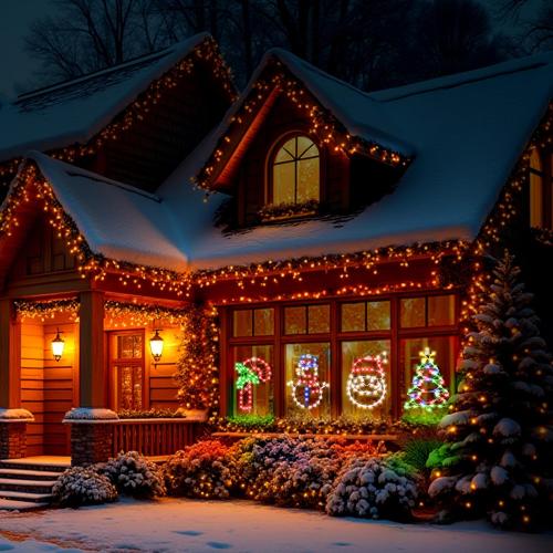 4 Pack Christmas Window Silhouette LED Lights Decorations, Santa Claus, Xmas Trees, Candy Cane, Snow Man Christmas Window Light with 50 Bulbs for Holiday Wall Door Glass Decorations