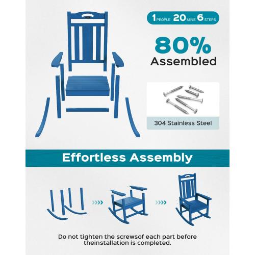 Ciokea Outdoor Rocking Chair, Navy Blue HDPE Rocking Chairs for Outside, All-Weather Comfortable Patio Rockers for Front Porch Deck Balcony