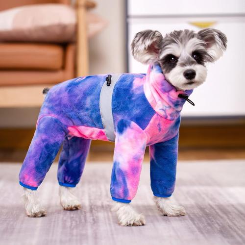 Dog Coat, Tie Dye Fleece Jumpsuit for Small Dogs, Winter Jacket, Reflective Stripes, Comfortable, Lightweight