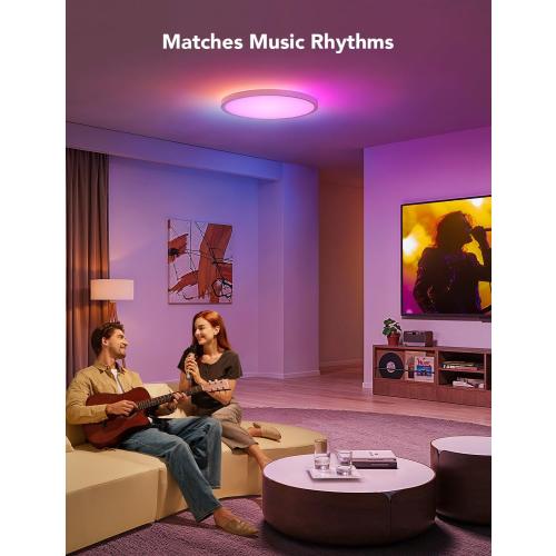 Govee Smart Ceiling Light, RGBIC LED Ceiling Light Fixture, 2400LM Flush Mount Light Fixture, DIY Colors, Works with Matter Alexa, 2700K-6500K Lights for Bedroom, Living Room,12 Inch, 1 Pack (White)