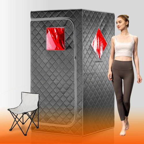 Full Size Portable Personal Infrared Sauna for Home, Personal Home Spa Tent with Remote Control, Heating Foot Pad, Foldable Reinforced Chair （Grey, L33.8 x W 33.8 x H 66.5