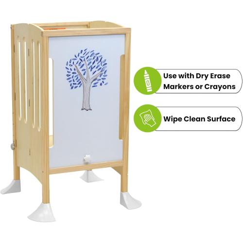 Little Partners Grow 'N Stow Folding Learning Tower, Adjustable Montessori Kitchen Counter Toddler Platform for Cooking, 35 H x 23.25 W x 23 D, Ages 18 mos. to 6 yrs. (Natural)