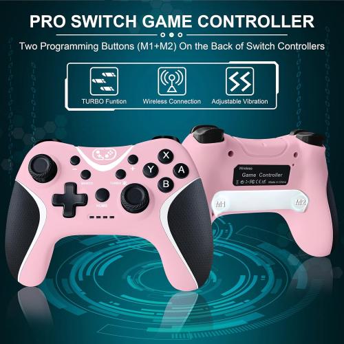 Pink Wireless Switch Controllers Pink,Nintendo Switch Controller for Nintendo Switch/Lite/OLED /Switch 2/Windows PC with Programmable/Vibration/Turbo Funtion,Switch Pro Controller Gamepad with 2 Thumb Caps