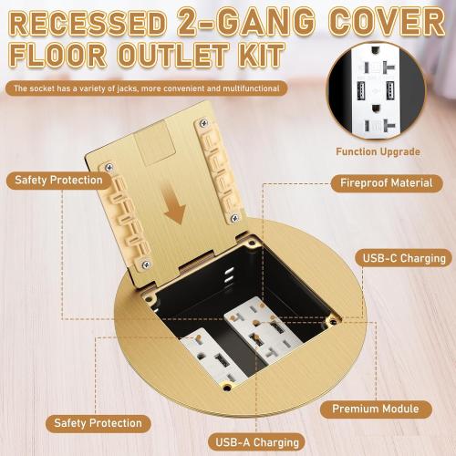 1pcs Recessed Floor Outlet 4.8a USB Charger, USB A, Brushed Gold