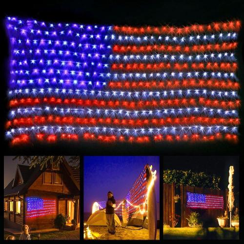 XTF2015 Led Flag Net Lights of The United States, Waterproof American Flag String Light for Christmas, Festival, Holiday, Independence Day, Memorial Day, Decoration, Garden, Yard, Indoor and Outdoor