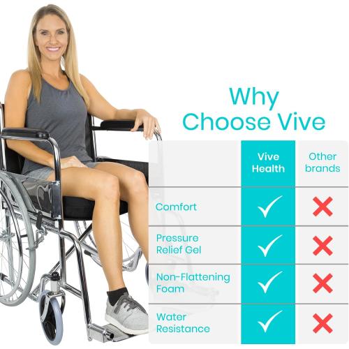 Vive Wheelchair Cushion - Gel Seat Pad for Coccyx, Orthopedic Back Support, Sciatica & Tailbone Pain Relief - Waterproof Cover   4 Layer Foam Support and Comfort - for Pressure Sores