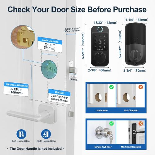 Smart Locks WiFi Deadbolt: SMONET Fingerprint Front Door Lock Keyless Entry with Keypad Electronic Digital Deadbolt Alexa Gateway Remote Control, Bluetooth APP KeyFob Code Auto-Lock for Home, Black