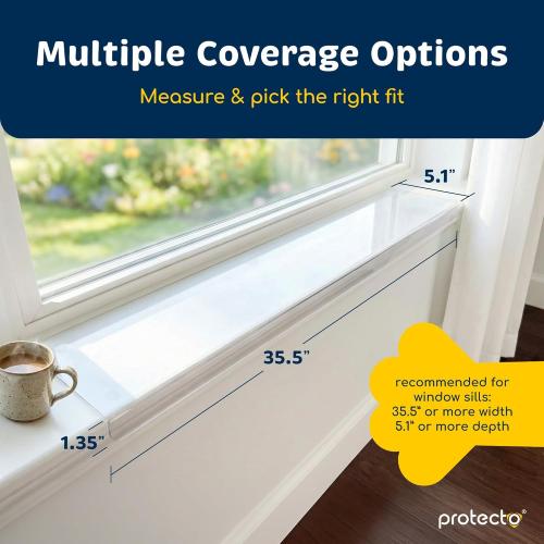 PROTECTO 2-Pack Window Sill Protector from Dogs 35.5 x 5.1 Clear Window Guards from Cats Scratching, Chewing & Clawing | Keep Your Sills Smooth & Paws Safe | Ultra Strong Window Sill Cover Protection