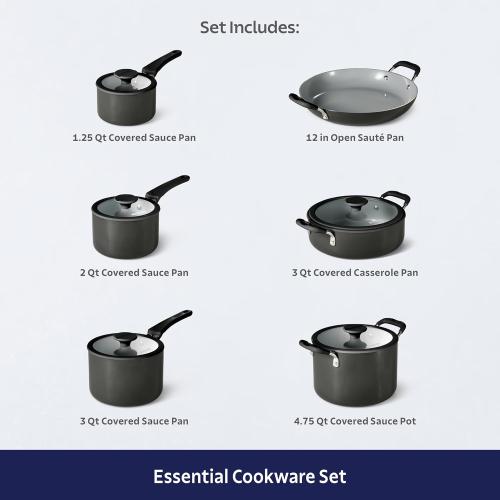 Tramontina Ceramic Non Stick 12-Piece Nesting Pots and Pans Set with Lids - Stackable Nonstick Cookware Set, Dishwasher and Oven Safe, Dark Gray