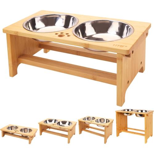 HTB Elevated Dog Bowls,Raised Dog Bowl Stand with 2 Stainless Steel Bowls,Elevated Raised Dog Bowls for Large Medium Small Sized Dogs