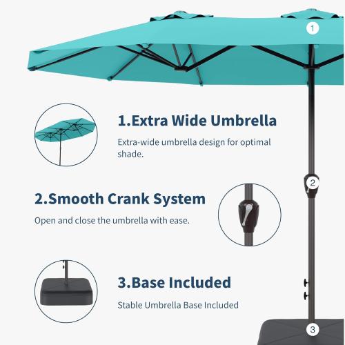 Size 15FT Color Dark Blue Double Sided Patio Umbrella with Base Included Large Outdoor Market Umbrella with Crank Handle, UV Resistant Canopy, Sturdy Frame for Garden, Poolside, Deck,