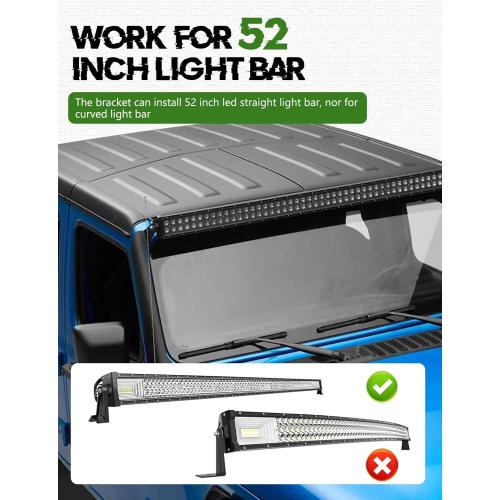for JL 52 Inch Light Bar Mount Upper Windshield Frame Mounting Bracket Steel 52 Inch 300W Light Bar Mount Compatible with Jeep Wrangler JL & Gladiator JT 2018-2021, Black Powder Coated